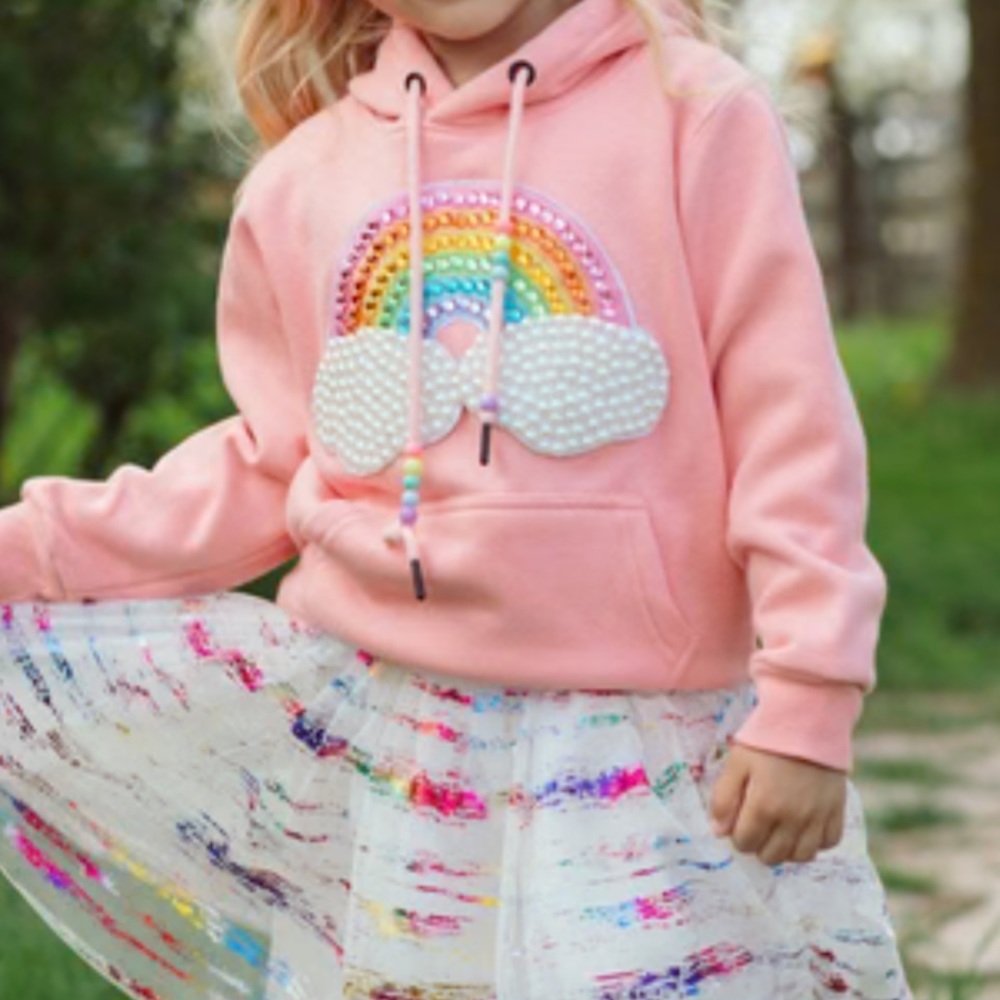Like New Girls Lola + The Boys Beaded Rainbow Hoodie w/ Fleece lining